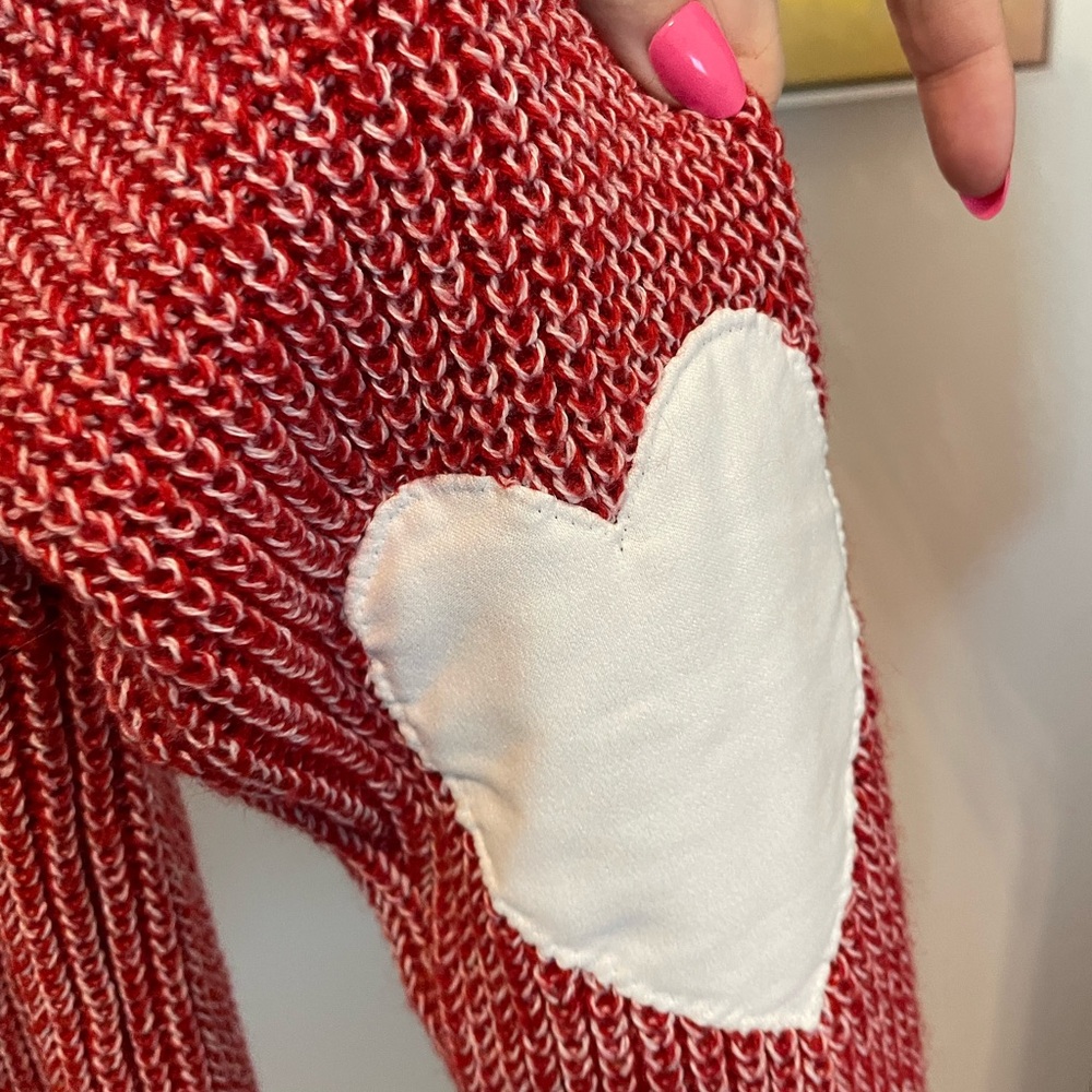 Cozy Red Knit Sweater heart sleeve warm holiday valentines love cozy - Picture 3 of 6